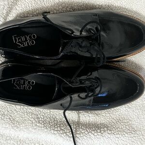 Franco Sarto Black Oxfords with Lace-up Design and Glossy Finish